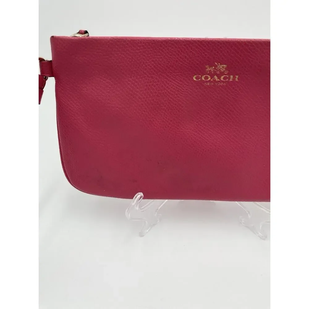 COACH Wristlet Pink Crossgrain Leather Large 9” X 5” Clutch Zip Card Slots NY